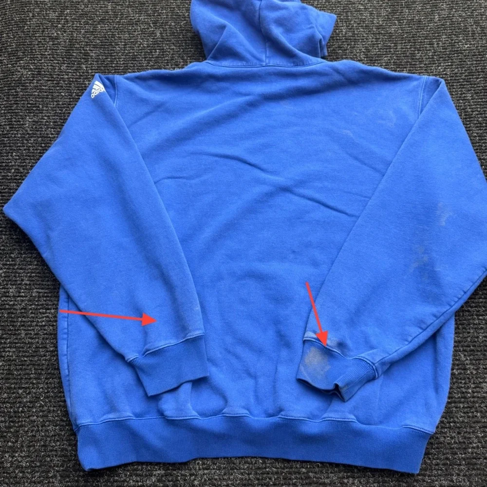 Adidas Hoodie Mens 2XL Blue Pullover Distressed Logo Fleece Sweatshirt RN119208